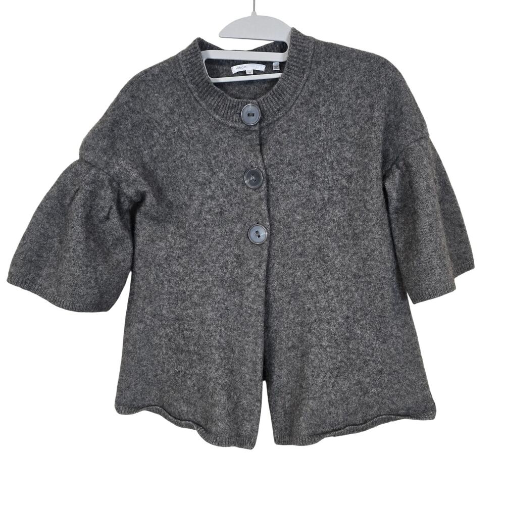 Women's Vince Gray Cashmere 3 Button Sweater Cropped Cardigan | Size Medium - Picture 2 of 11
